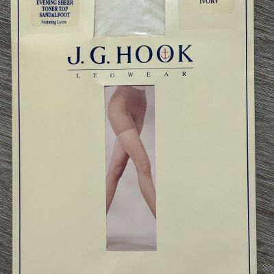 Vintage J.G. Hook Pantyhose Size Medium Ivory Evening Sheer Toner Top Sandalfoot